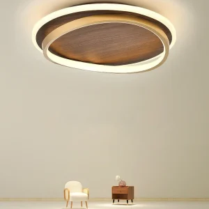 LED Modern Ceiling Lamp | Walnut & Gold Round Design