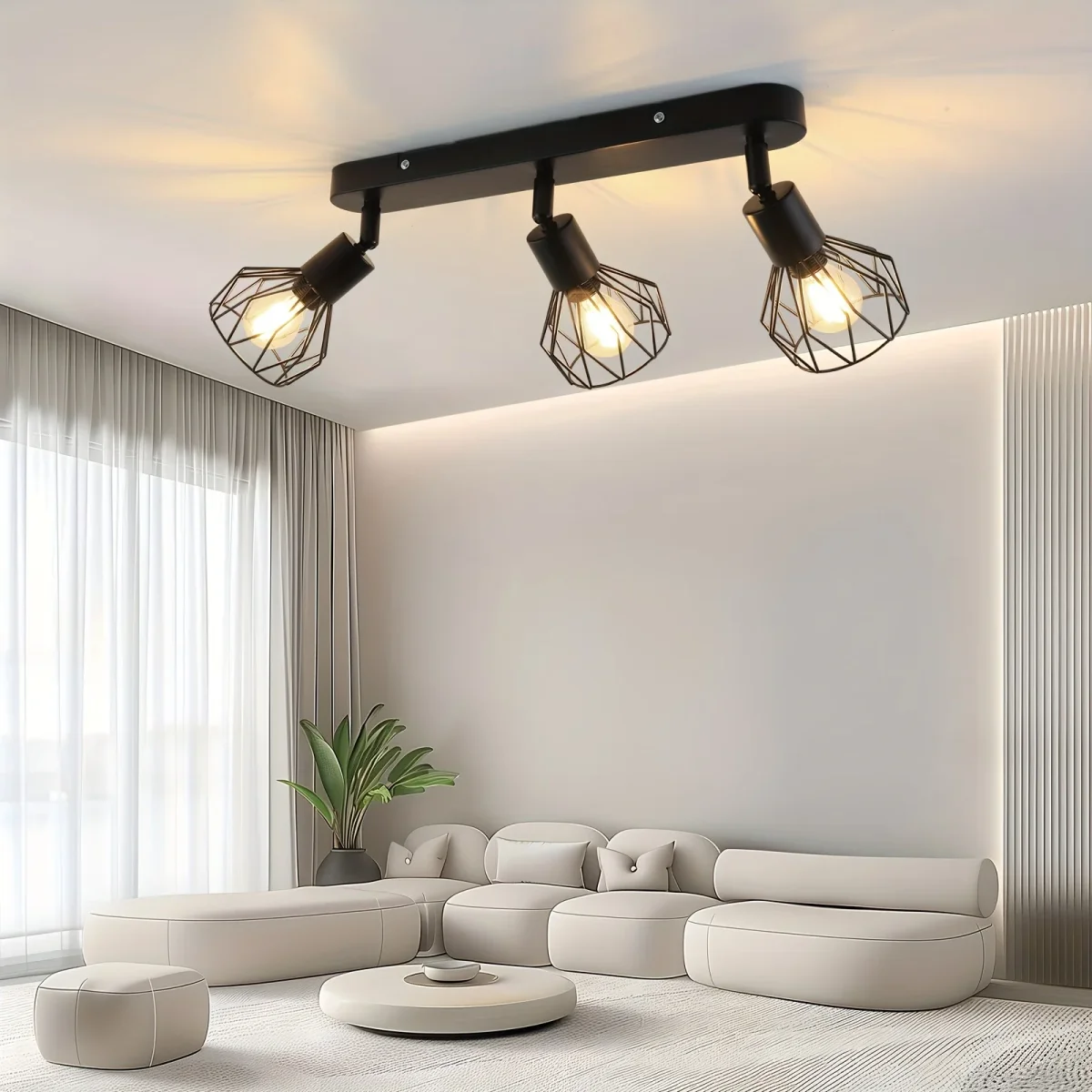 Vintage 3-Light Ceiling Spotlight | Industrial Black Metal Fixture - Image 4