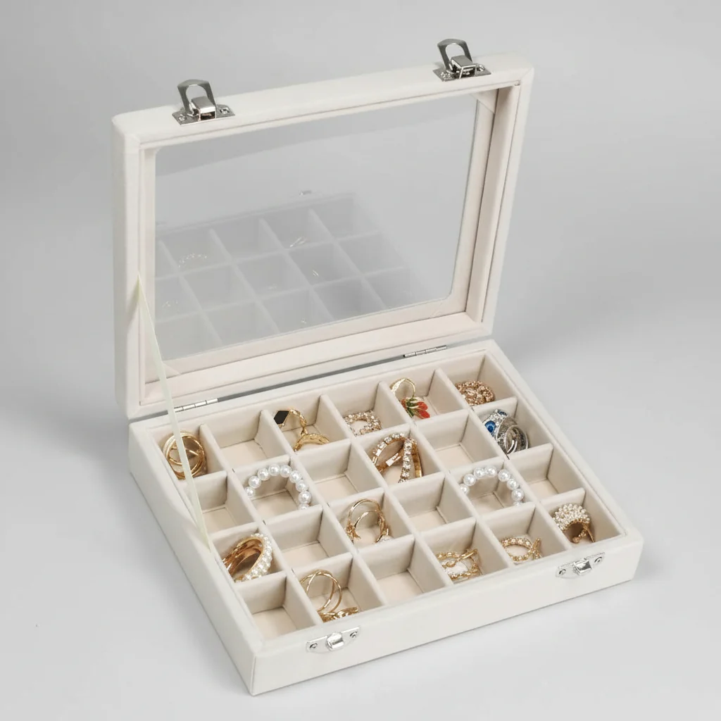 Jewelry Organizer Mothers Day Velvet Storage Box Glass Lid Tray - Image 5