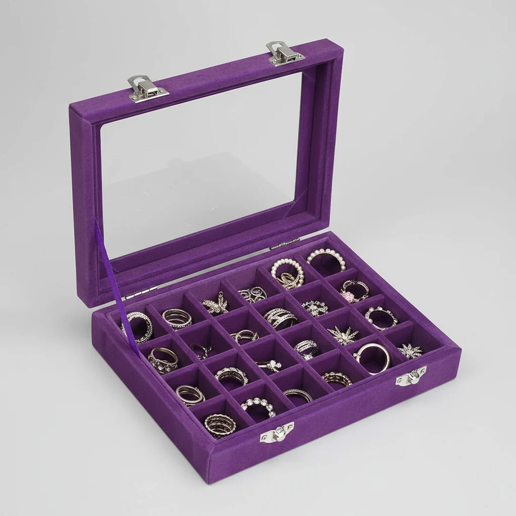 Jewelry Organizer Mothers Day Velvet Storage Box Glass Lid Tray - Image 9