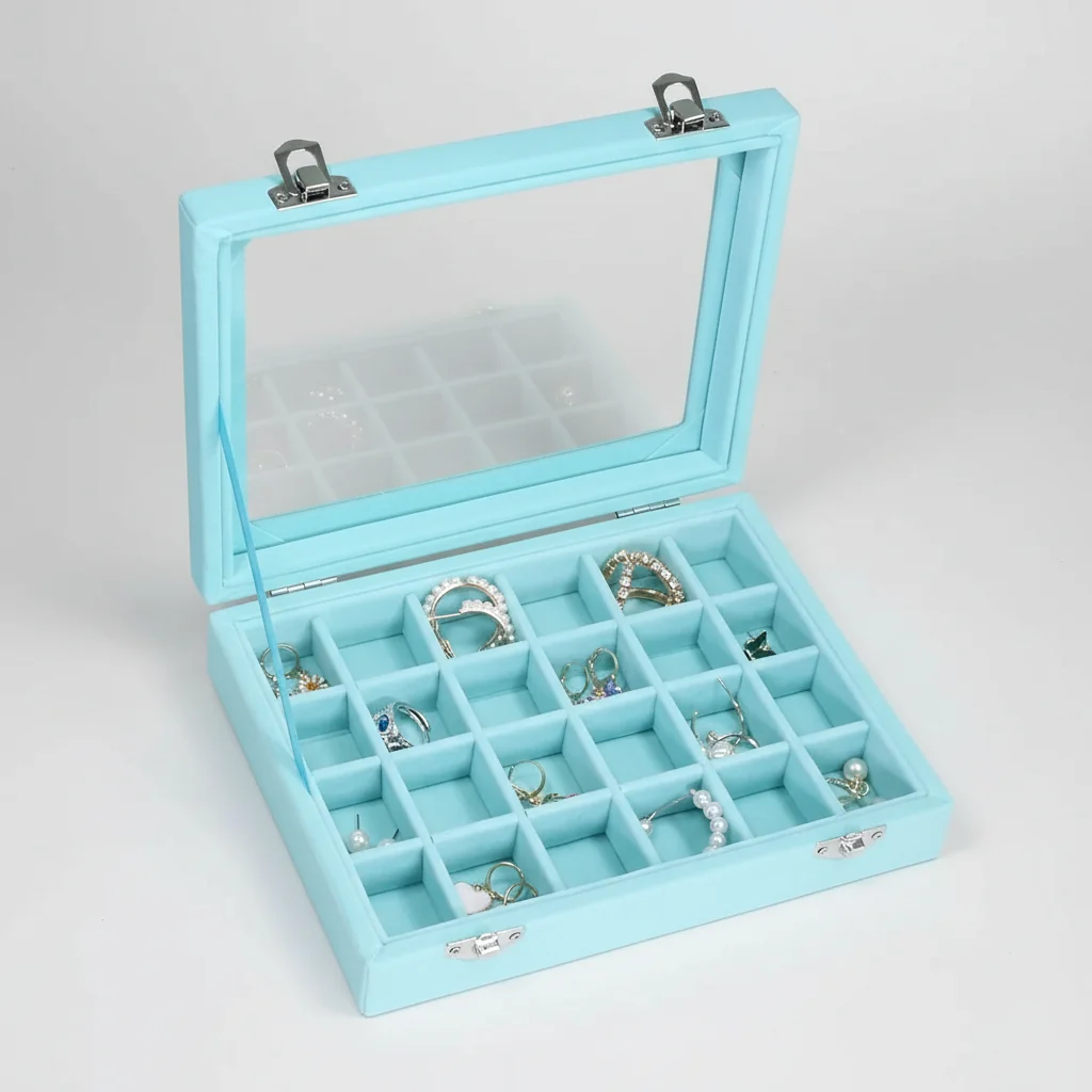 Jewelry Organizer Mothers Day Velvet Storage Box Glass Lid Tray - Image 8