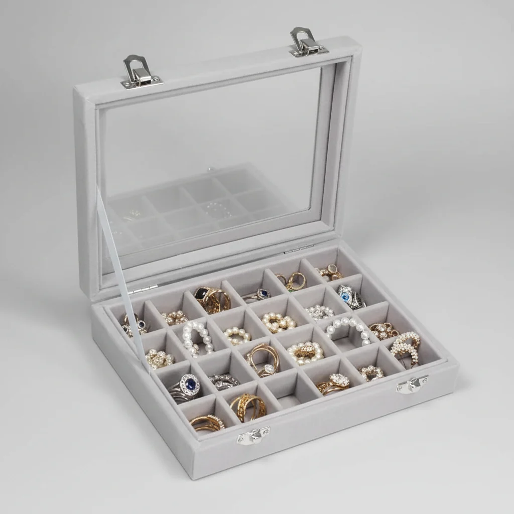 Jewelry Organizer Mothers Day Velvet Storage Box Glass Lid Tray - Image 7