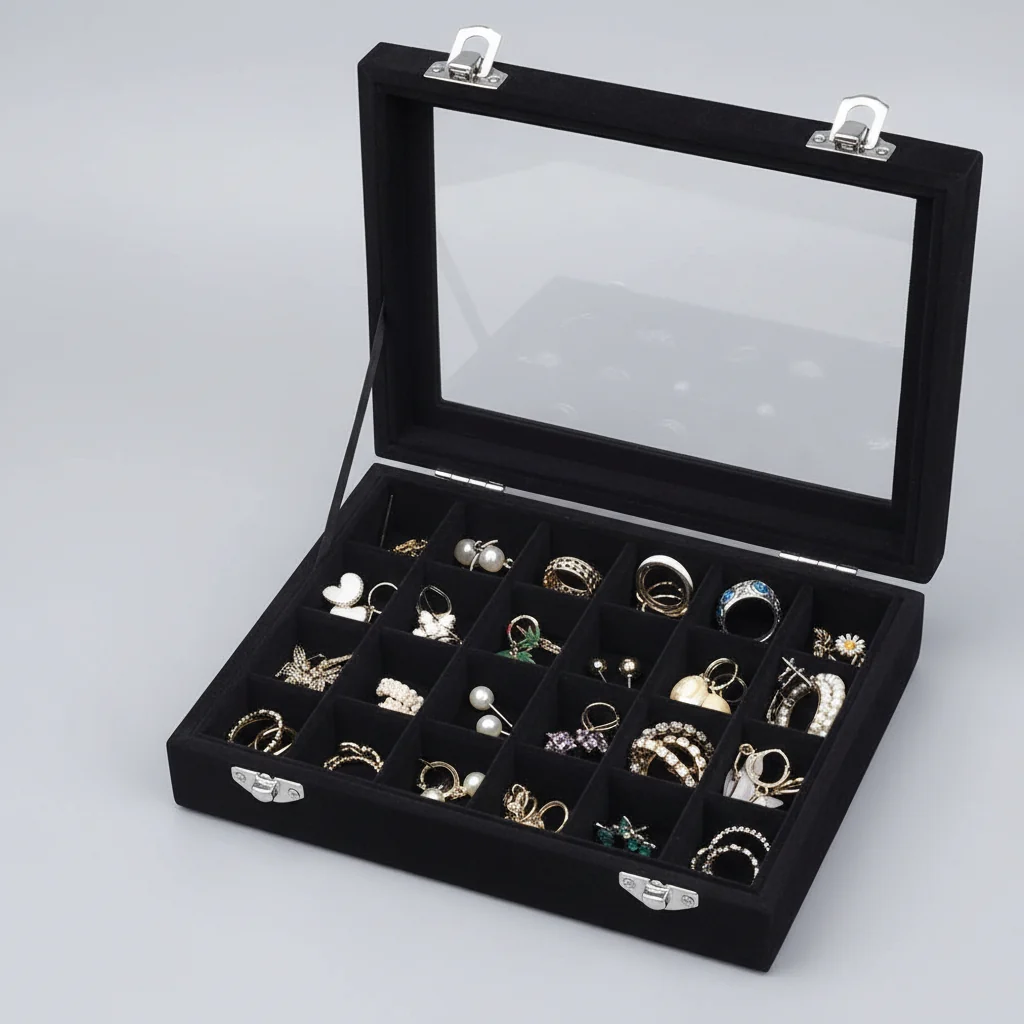 Jewelry Organizer Mothers Day Velvet Storage Box Glass Lid Tray - Image 6