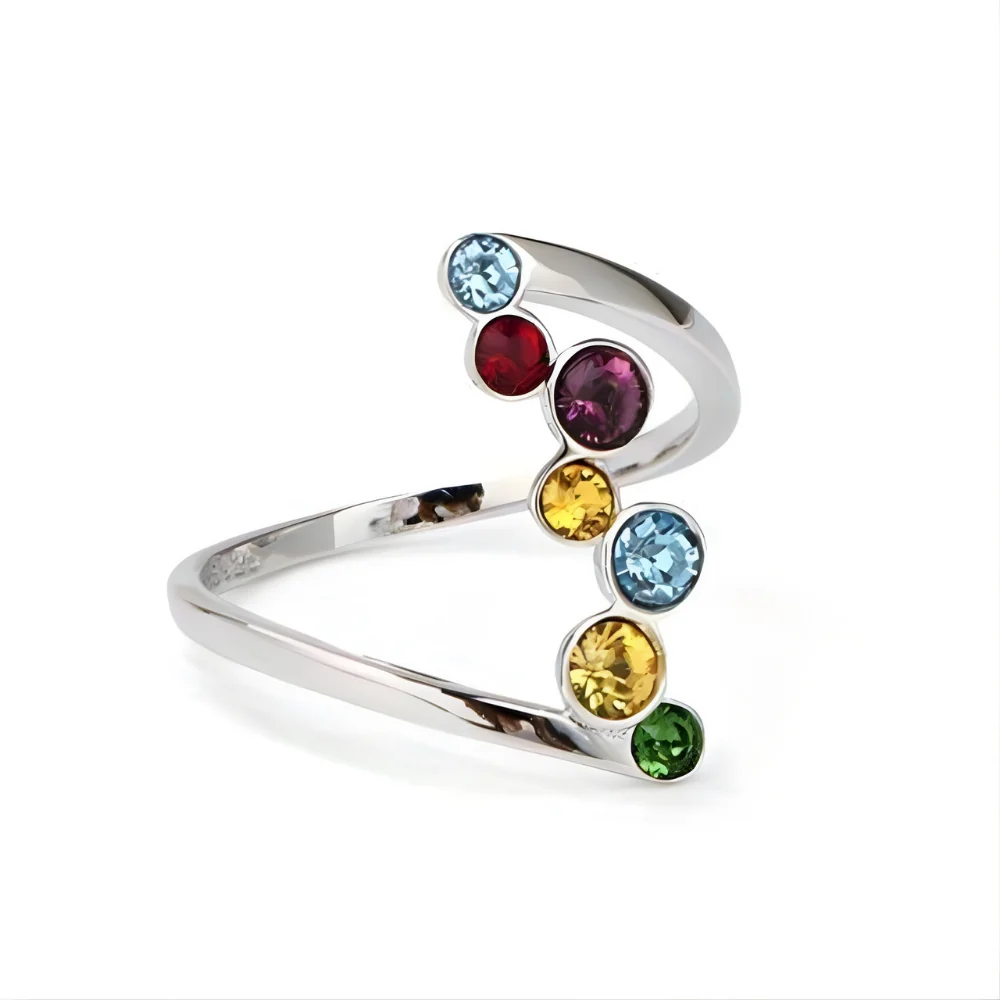 Mothers Day Birthstone Ring Silver Adjustable Multicolor Ring - Image 4