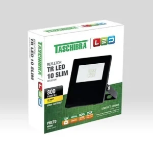 REFLETOR LED SLIM PRETO 10W 3000K 800L TASCHIBRA
