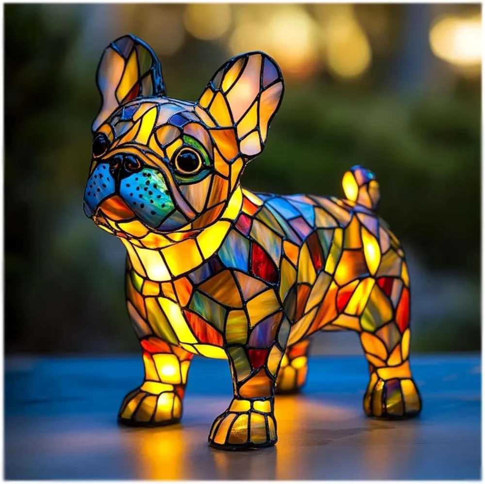 Table Lamp Dog LED Night Light Stained Glass Style Bedroom - Image 6
