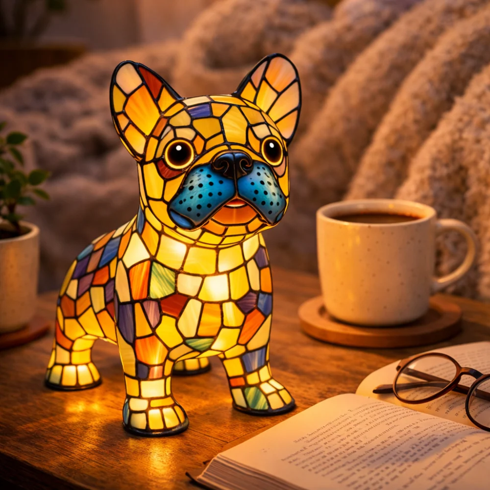 Table Lamp Dog LED Night Light Stained Glass Style Bedroom - Image 7