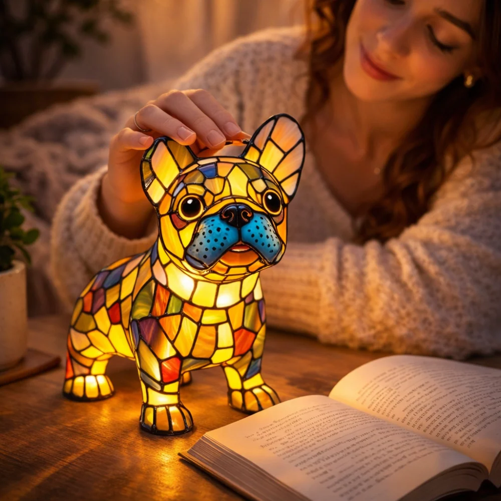 Table Lamp Dog LED Night Light Stained Glass Style Bedroom - Image 8
