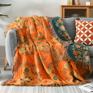 Throw Blanket Reversible Cotton Gauze Floral Sofa Bed Cover