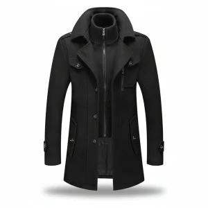 Men Winter Coat Blend Insulated Long Trench Jacket