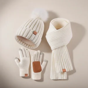 Winter Accessories Knit Hat Scarf Touchscreen Gloves Set