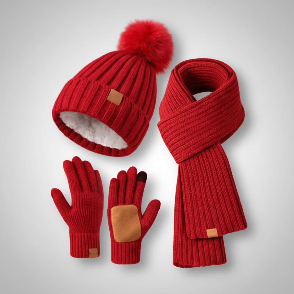 Winter Accessories Knit Hat Scarf Touchscreen Gloves Set - Image 3