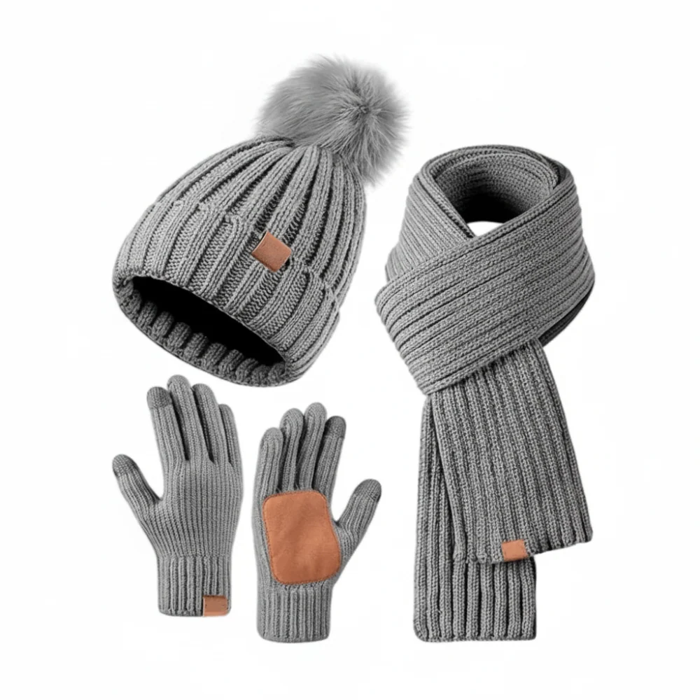 Winter Accessories Knit Hat Scarf Touchscreen Gloves Set - Image 6
