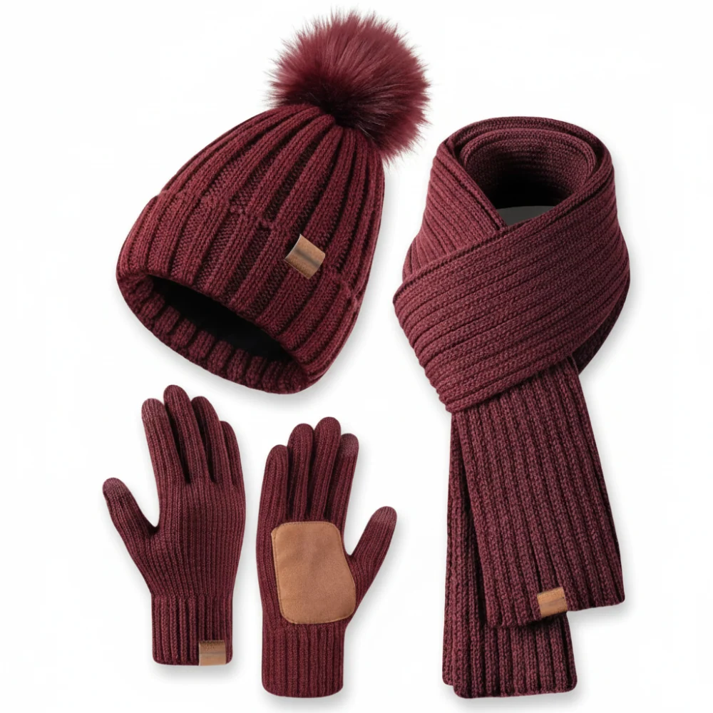 Winter Accessories Knit Hat Scarf Touchscreen Gloves Set - Image 9