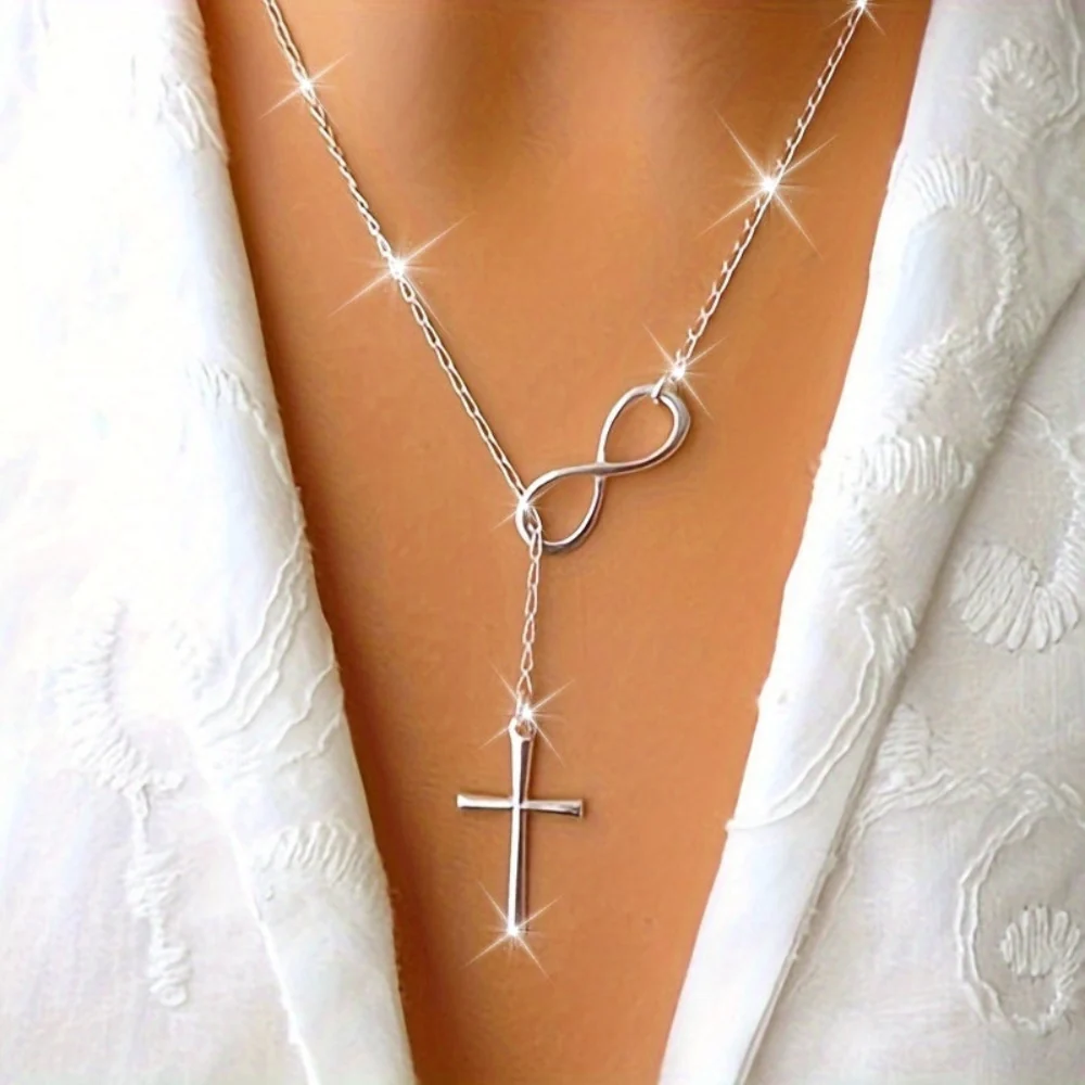 Necklace Cross Pendant Silver Vintage Mothers Day Gift - Image 2