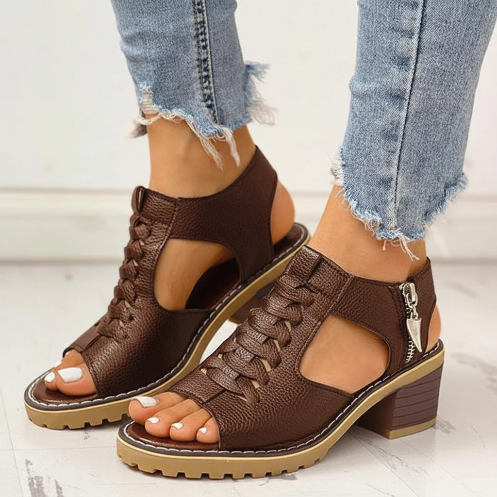 Women's Chunky Heeled Sandals Peep Toe | Fashion Sandals - Image 6